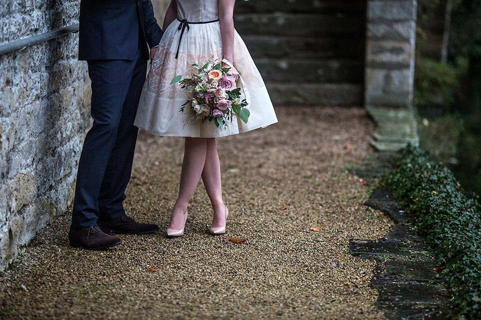 A short 60's inspired REDValentino dress for an Autumn wedding at Le Manoir Aux Quat'Saisons. Photography by Jordanna Marston.