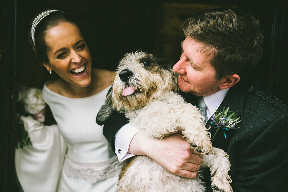 A Raimon Bundo gown for an elegant and intimate castle wedding in Scotland. Photography by Ed Godden.