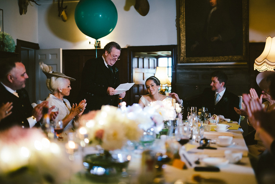 A Raimon Bundo gown for an elegant and intimate castle wedding in Scotland. Photography by Ed Godden.