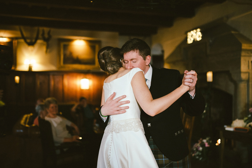 A Raimon Bundo gown for an elegant and intimate castle wedding in Scotland. Photography by Ed Godden.