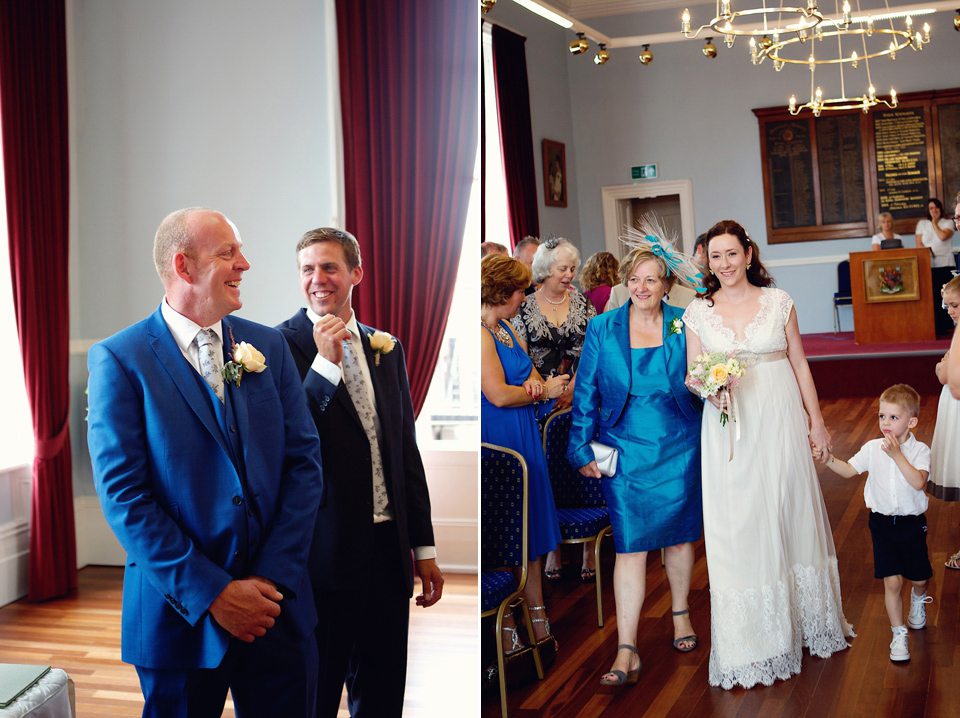 A Claire Pettibone dress for a British and French Summer garden party wedding. Photography by Lydia Stamps.