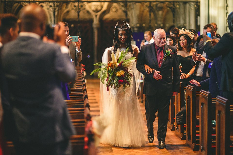 Bold colour and angel wings for a dramatic vintage drama meets whimsical elegance wedding. Images by Miki Photography.