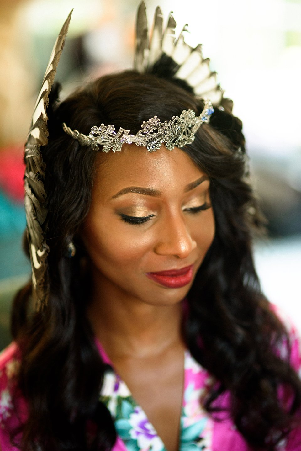 Bold colour and angel wings for a dramatic vintage drama meets whimsical elegance wedding. Images by Miki Photography.