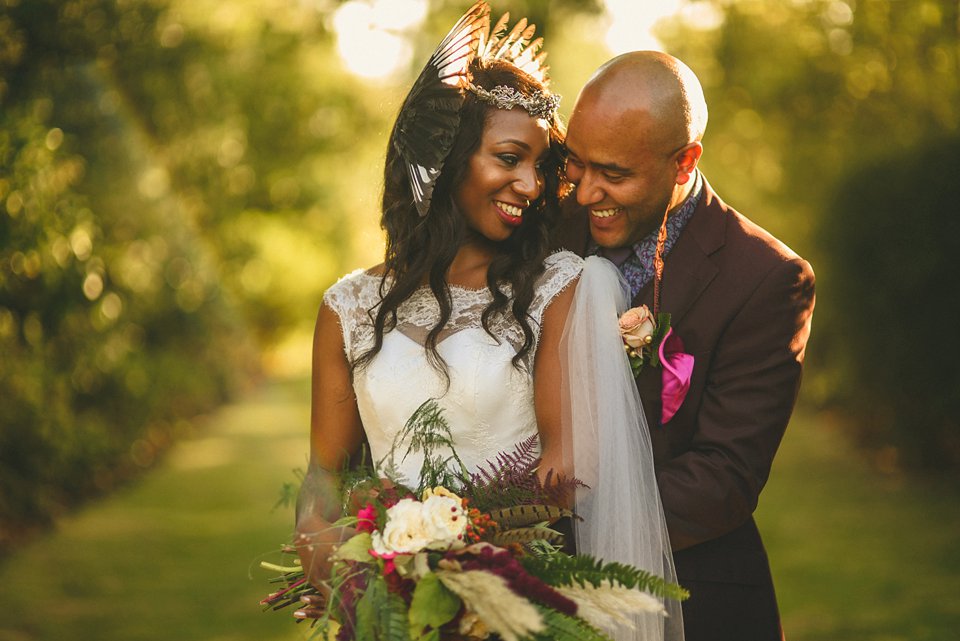 Bold colour and angel wings for a dramatic vintage drama meets whimsical elegance wedding. Images by Miki Photography.