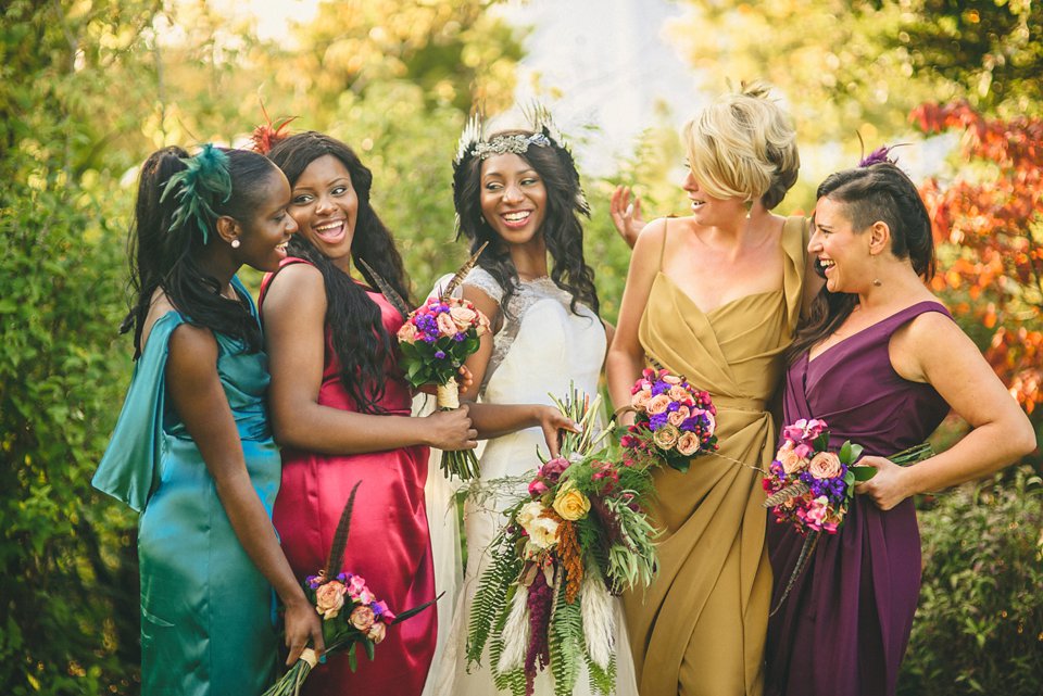 Bold colour and angel wings for a dramatic vintage drama meets whimsical elegance wedding. Images by Miki Photography.