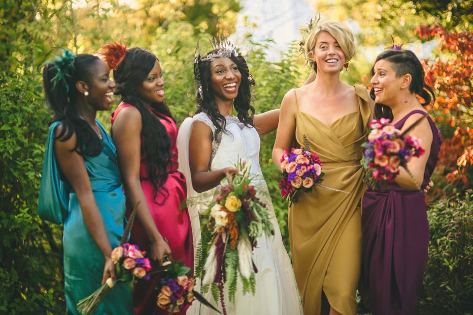 Bold colour and angel wings for a dramatic vintage drama meets whimsical elegance wedding. Images by Miki Photography.