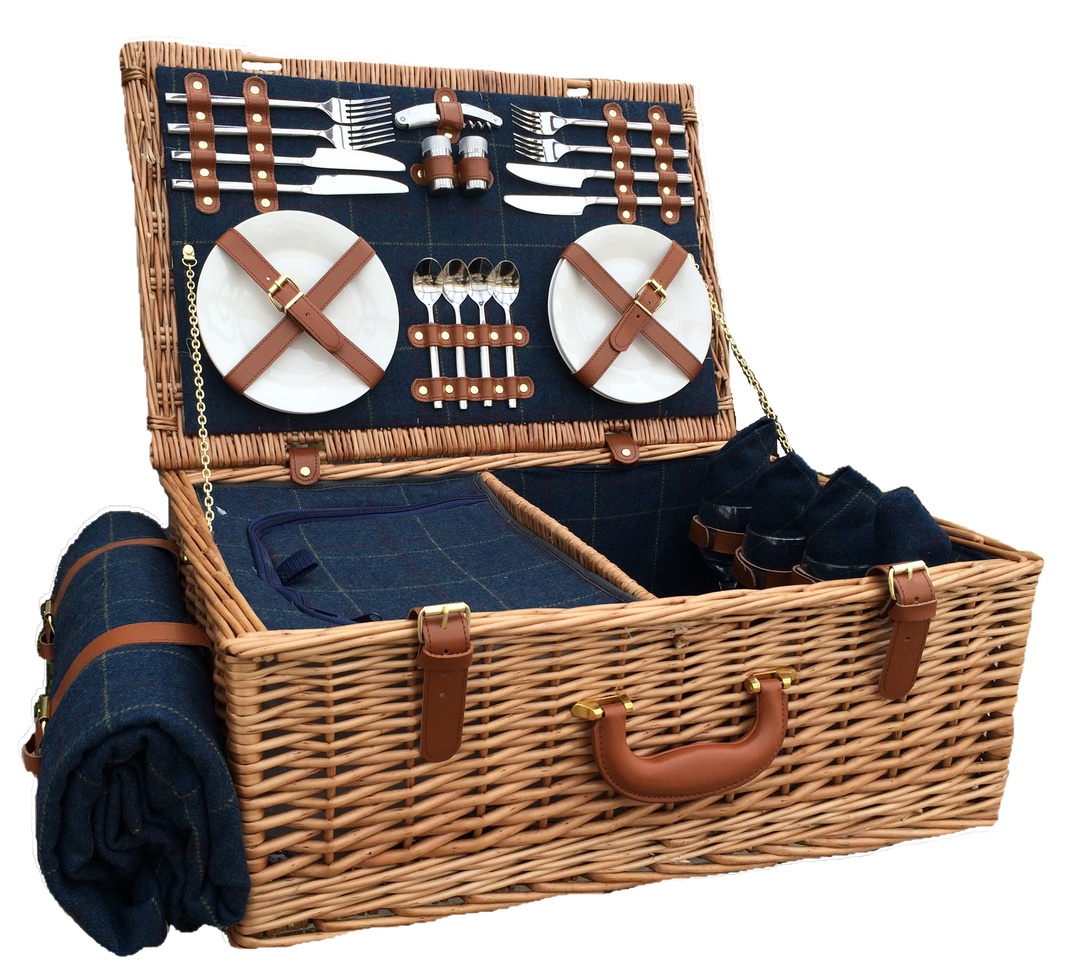 Willow 4 person blue tweed hamper from the Prezola wedding gift list service.