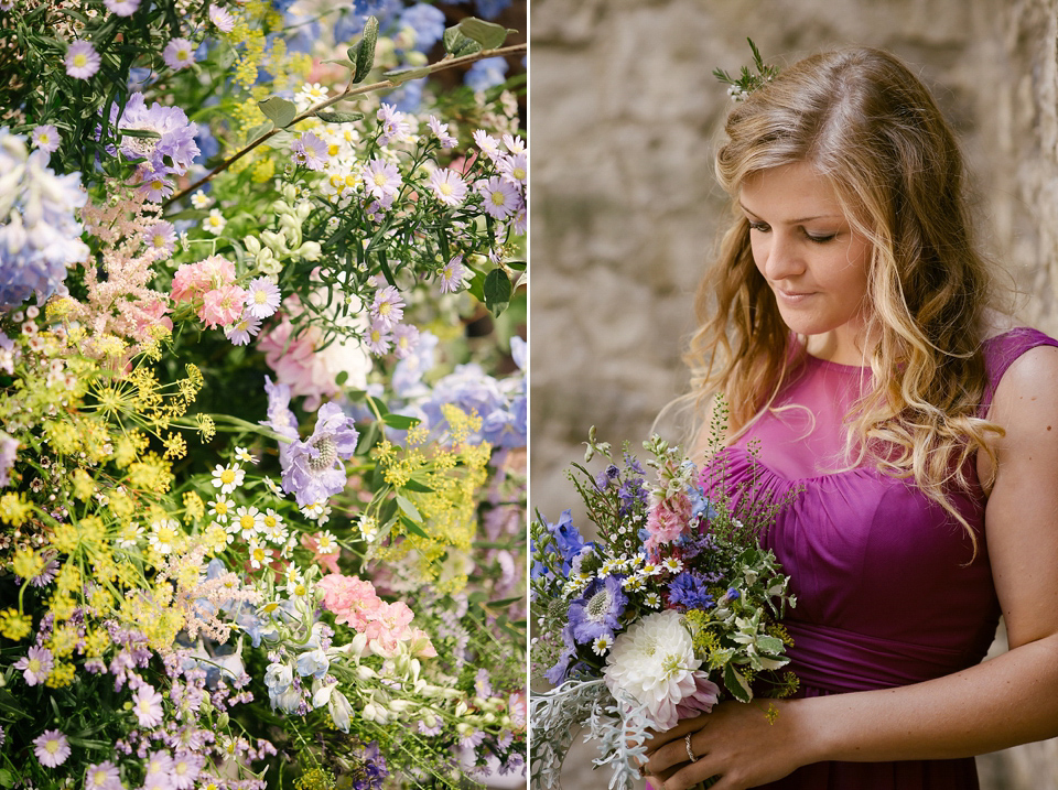 A sweet Dessy bride and her maids in pretty purple for a floral wedding in London. Lily Sawyer Photography.