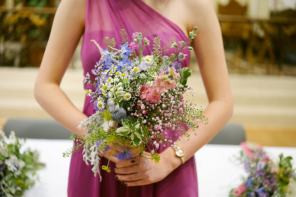 A sweet Dessy bride and her maids in pretty purple for a floral wedding in London. Lily Sawyer Photography.