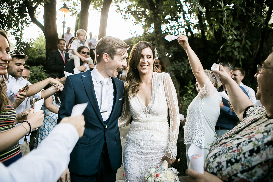 Nataly wore a glamorous Inbal Dror gown for her Midsummer Nights Dream inspired wedding in Croatia. Photography by LIfe Stories Wedding.