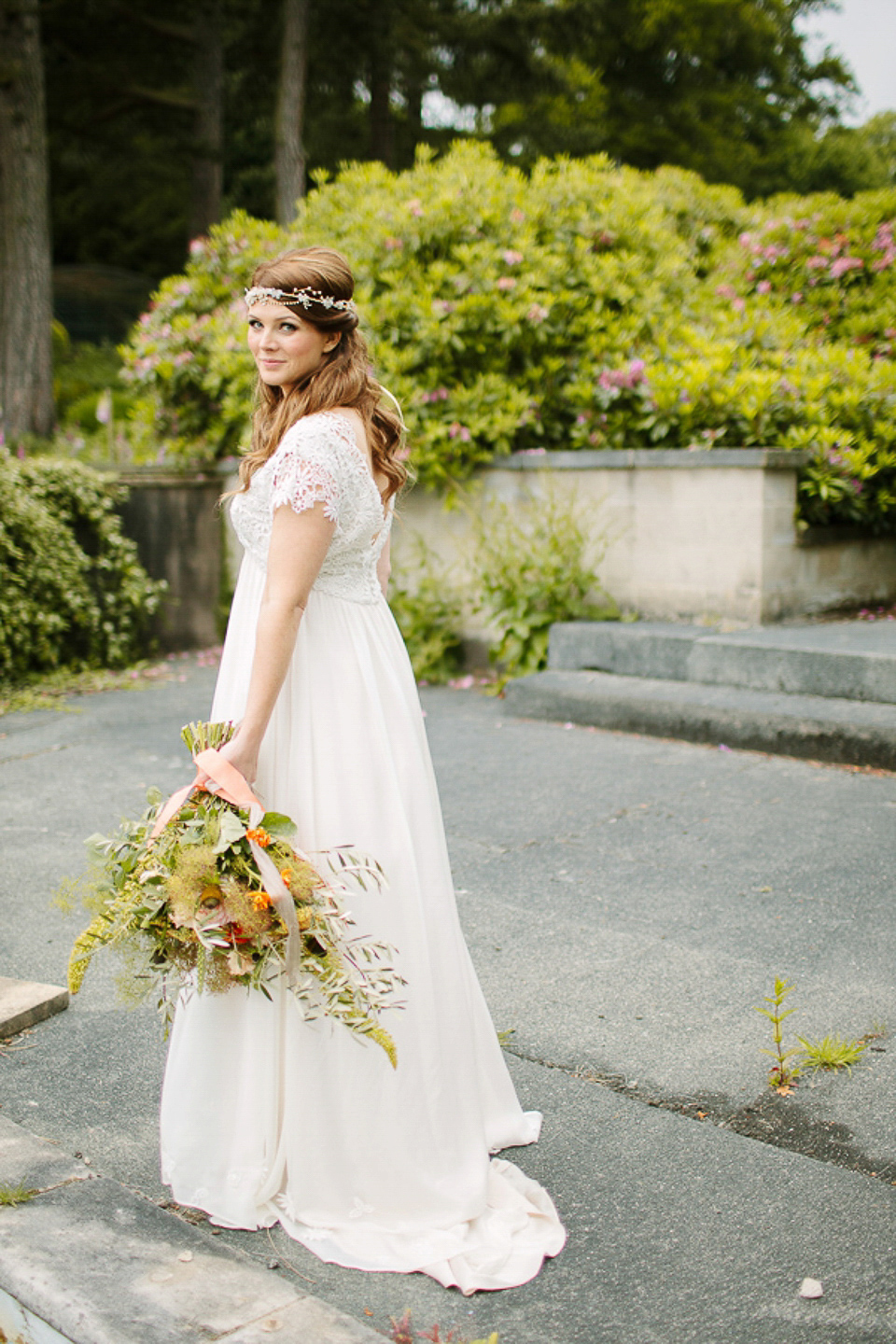 A 60's inspired gown for a Garden Party Wedding. Photography by Joanna Brown.