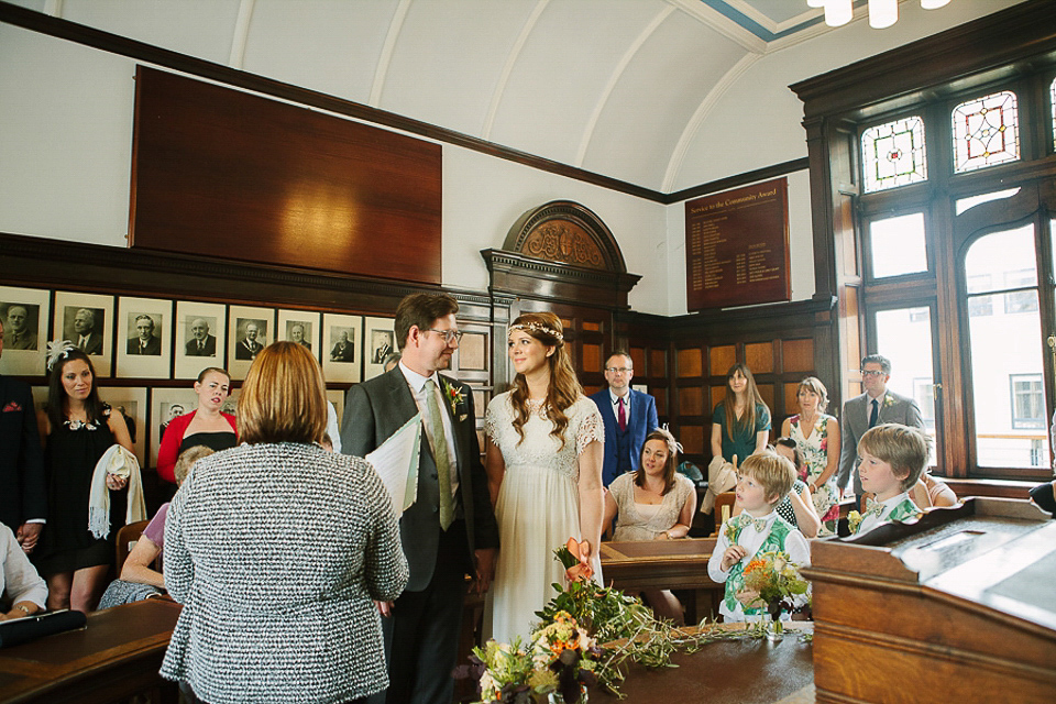 A 60's inspired gown for a Garden Party Wedding. Photography by Joanna Brown.