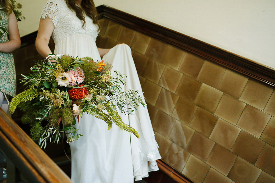 A 60's inspired gown for a Garden Party Wedding. Photography by Joanna Brown.