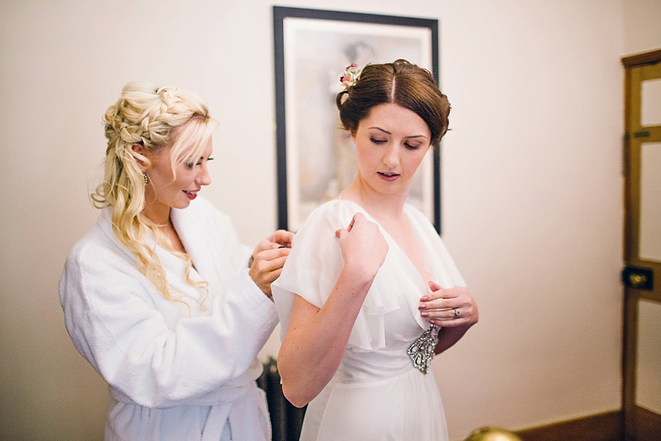 Rebeca wore a Jenny Packham gown for her homemade, Autumn wedding in the Lake District. Photography by Jessica Reeve.