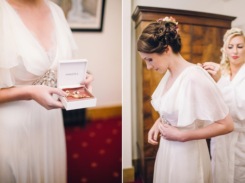 Rebeca wore a Jenny Packham gown for her homemade, Autumn wedding in the Lake District. Photography by Jessica Reeve.