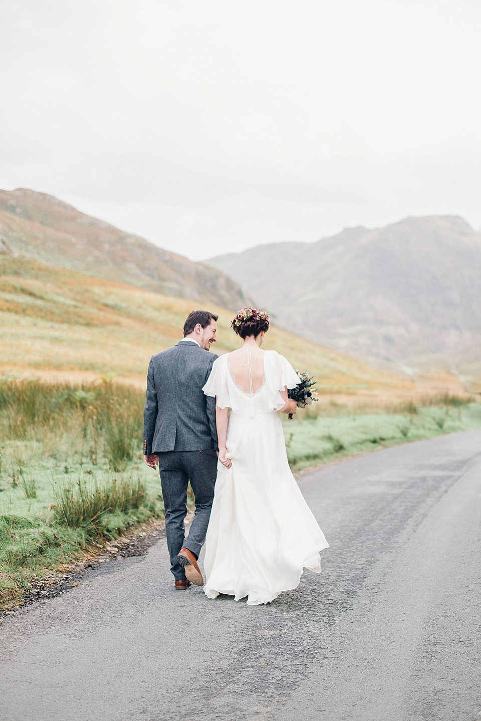 Rebeca wore a Jenny Packham gown for her homemade, Autumn wedding in the Lake District. Photography by Jessica Reeve.