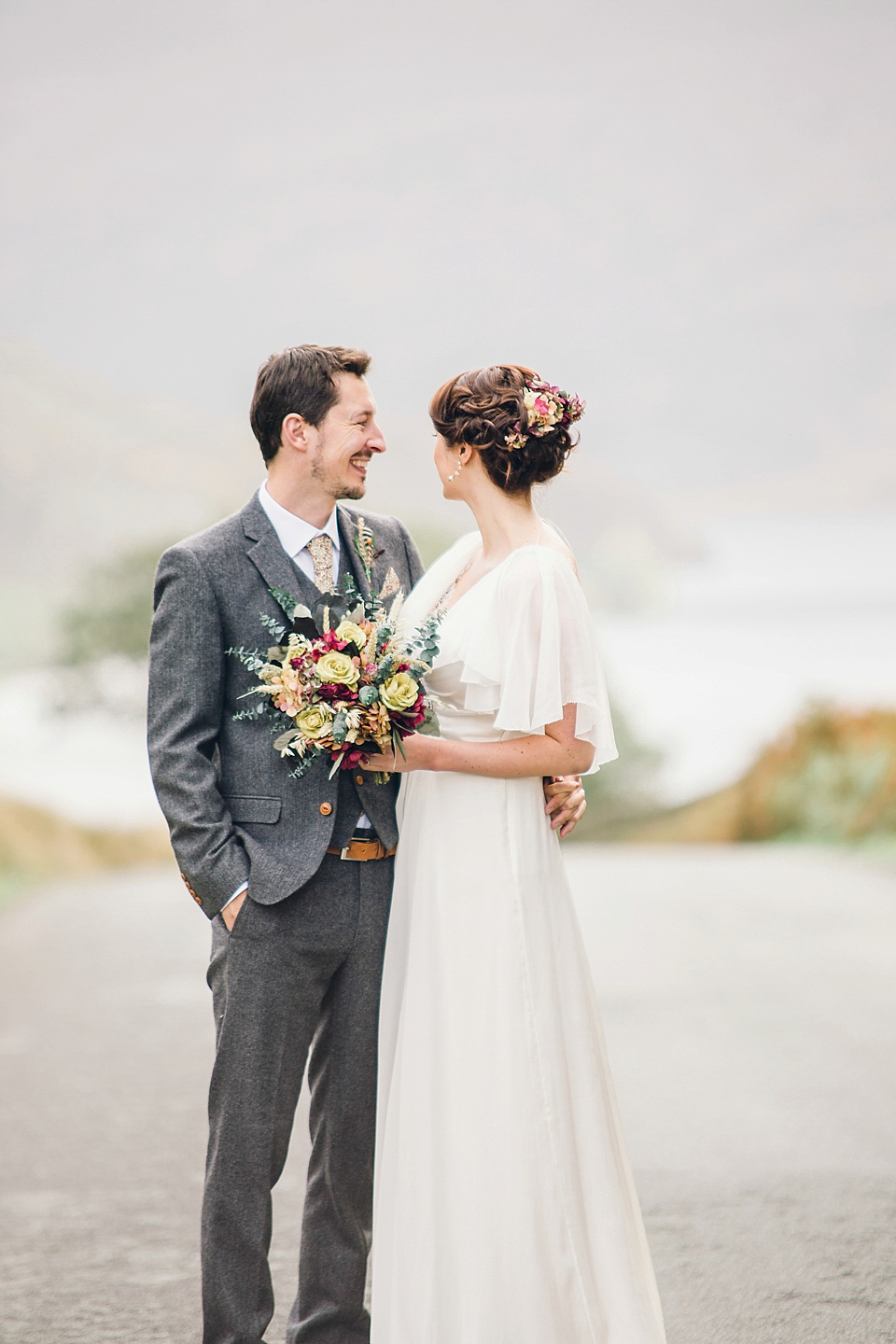 Rebeca wore a Jenny Packham gown for her homemade, Autumn wedding in the Lake District. Photography by Jessica Reeve.