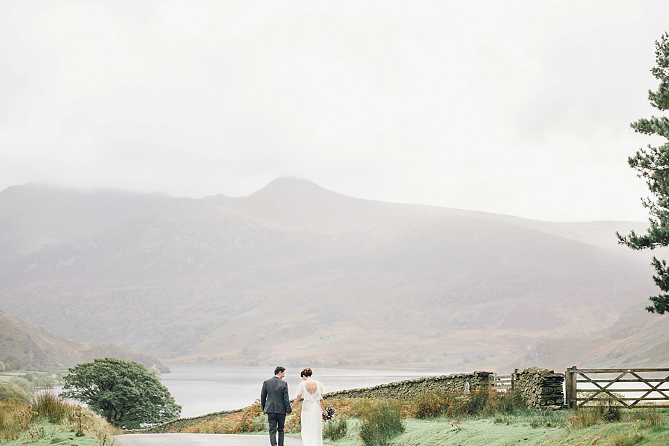 Rebeca wore a Jenny Packham gown for her homemade, Autumn wedding in the Lake District. Photography by Jessica Reeve.