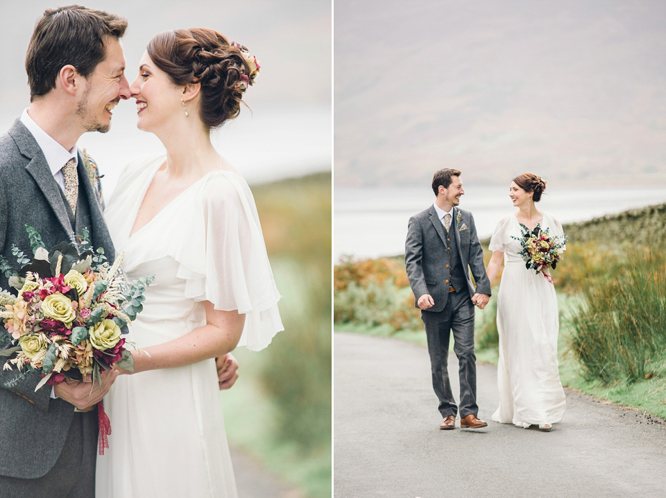 Rebeca wore a Jenny Packham gown for her homemade, Autumn wedding in the Lake District. Photography by Jessica Reeve.