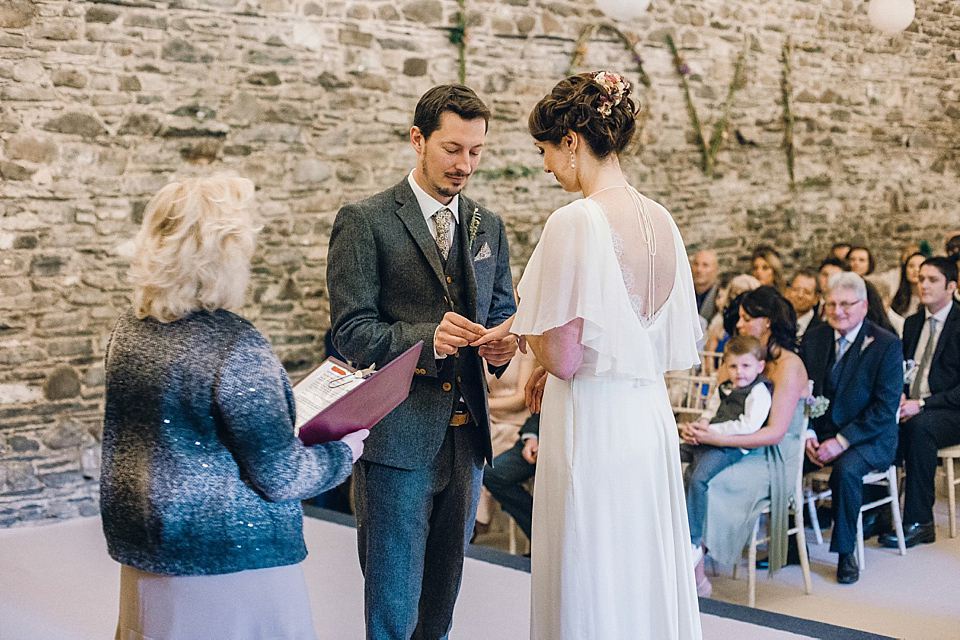 Rebeca wore a Jenny Packham gown for her homemade, Autumn wedding in the Lake District. Photography by Jessica Reeve.