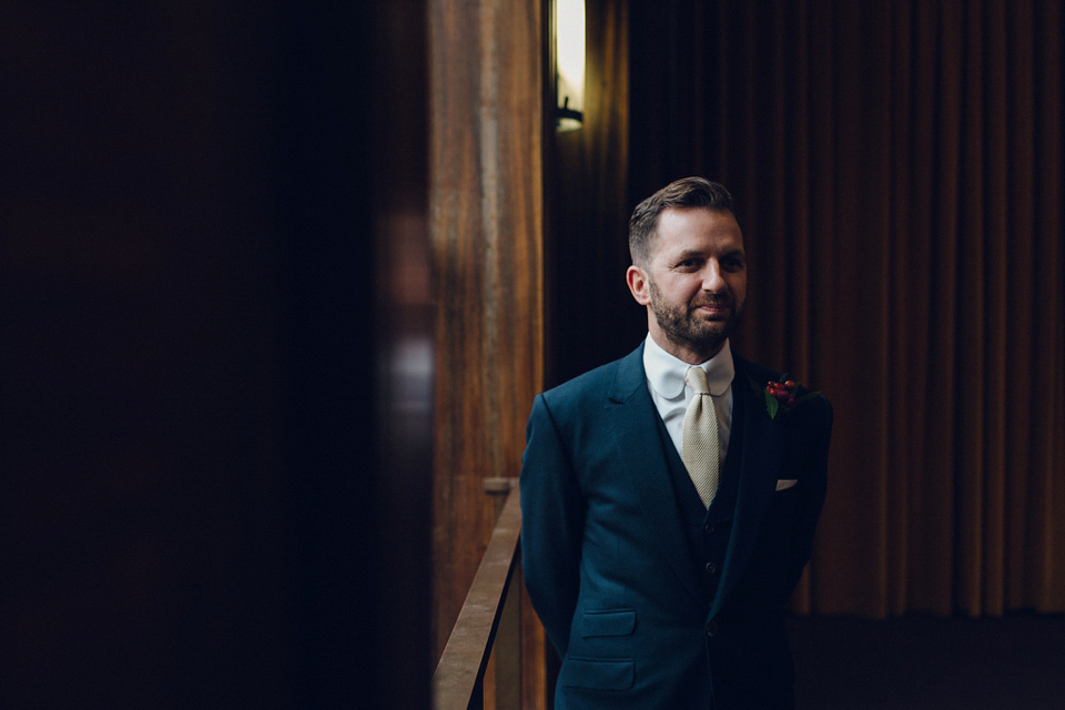 Megan wears a colourful rainbow Valentino gown for her cool and quirky London pub wedding. Photography by Lee Garland.