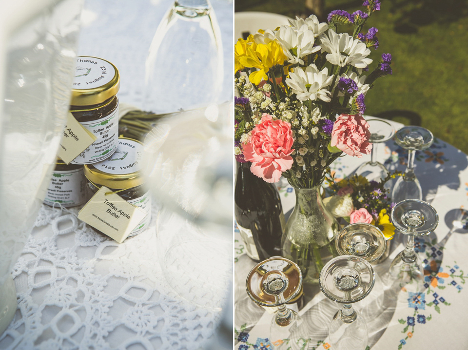 Kat wore an Oxfam wedding dress for her laid back and homemade wedding in her Mum's back garden. Photography by India Hobson.