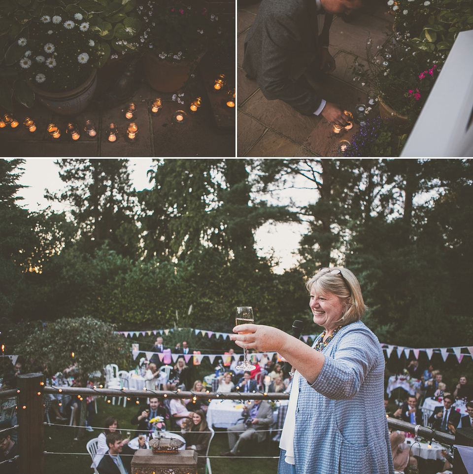 Kat wore an Oxfam wedding dress for her laid back and homemade wedding in her Mum's back garden. Photography by India Hobson.