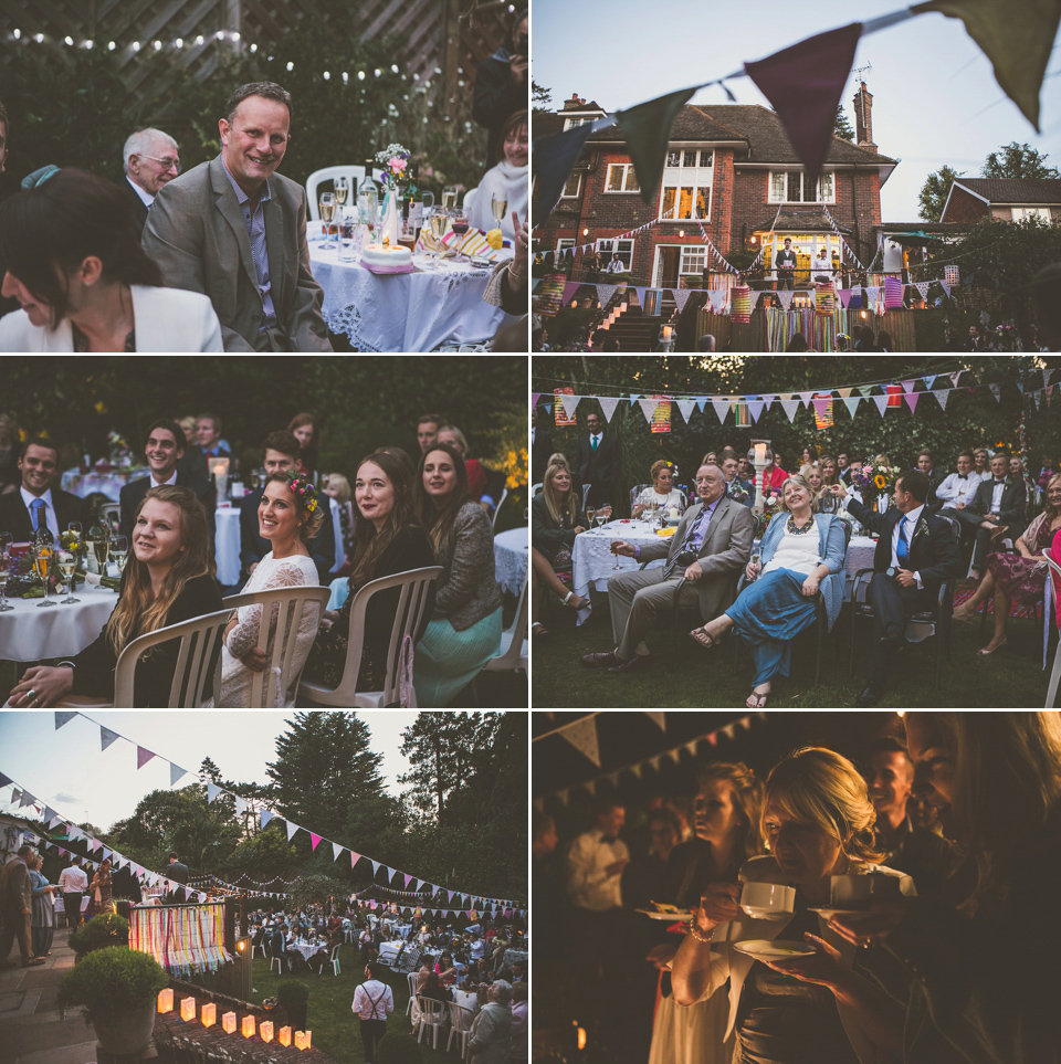 Kat wore an Oxfam wedding dress for her laid back and homemade wedding in her Mum's back garden. Photography by India Hobson.