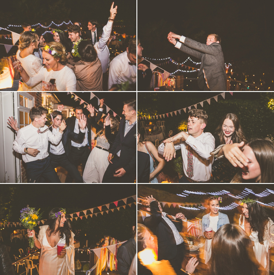 Kat wore an Oxfam wedding dress for her laid back and homemade wedding in her Mum's back garden. Photography by India Hobson.