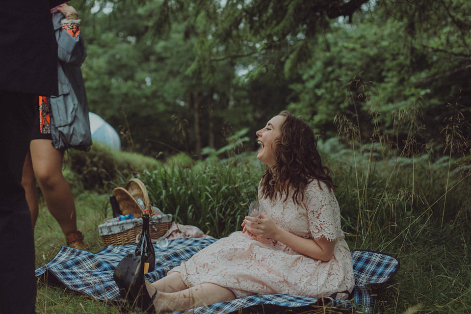 Victoria wore an alternative ballgown style dress by Aftershock for her intimate, outdoor, rainy day wedding in Scotland. Images by Drawing Room Photography.