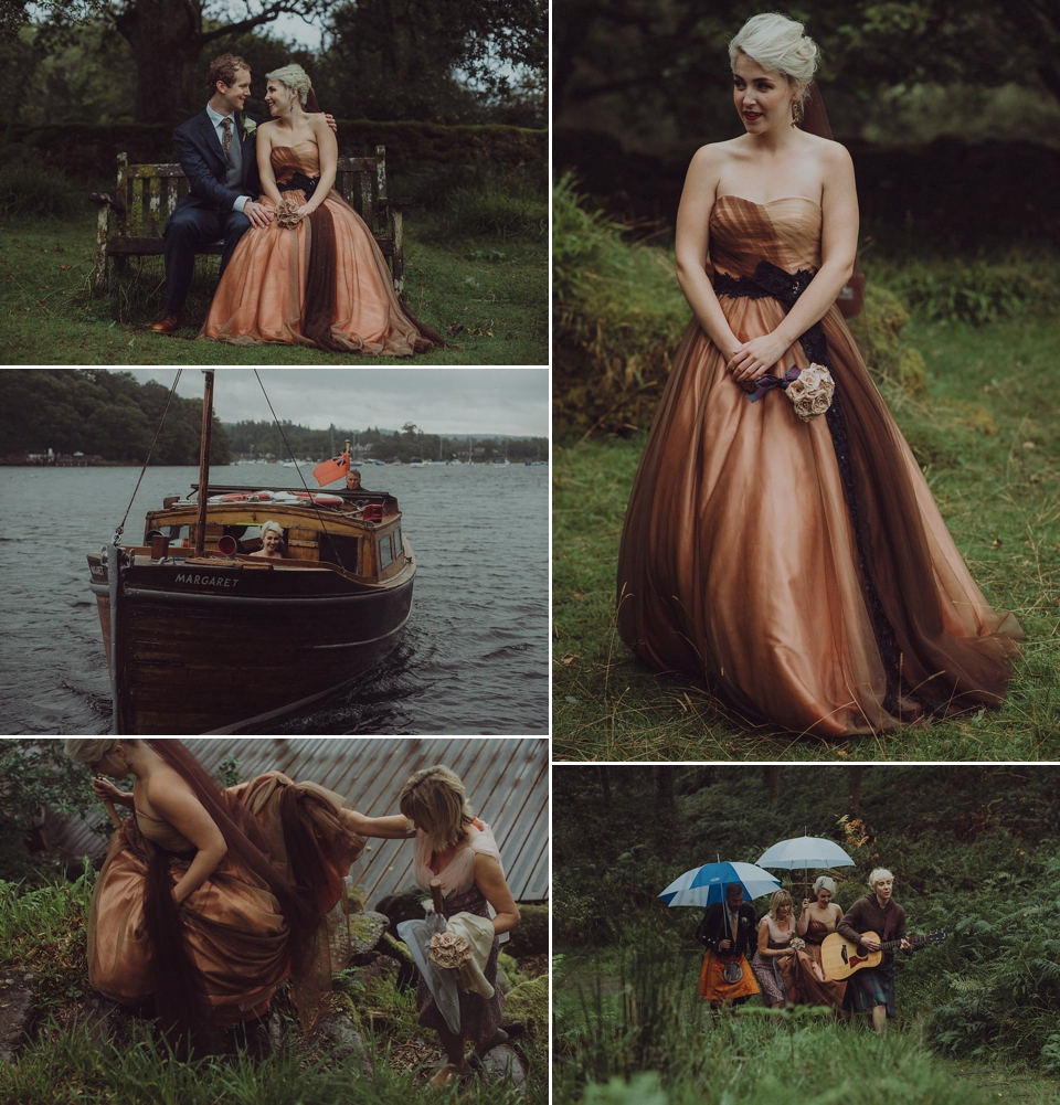 Victoria wore an alternative ballgown style dress by Aftershock for her intimate, outdoor, rainy day wedding in Scotland. Images by Drawing Room Photography.