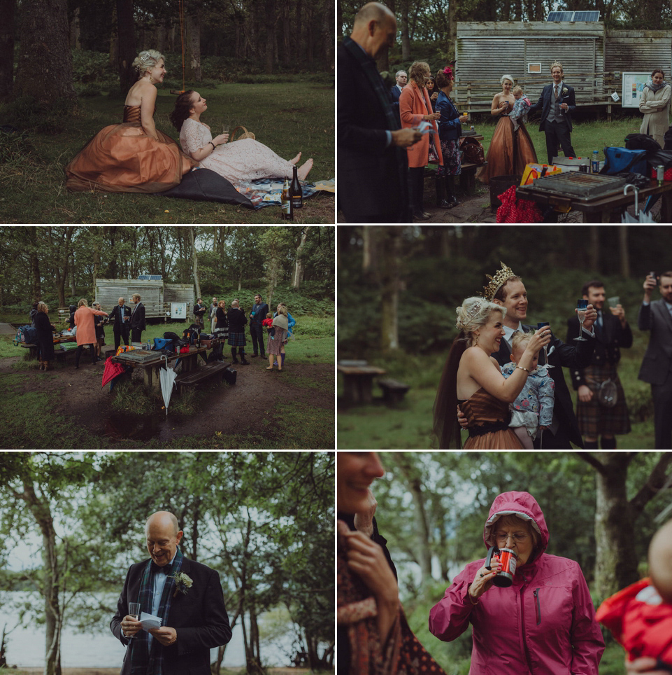 Victoria wore an alternative ballgown style dress by Aftershock for her intimate, outdoor, rainy day wedding in Scotland. Images by Drawing Room Photography.