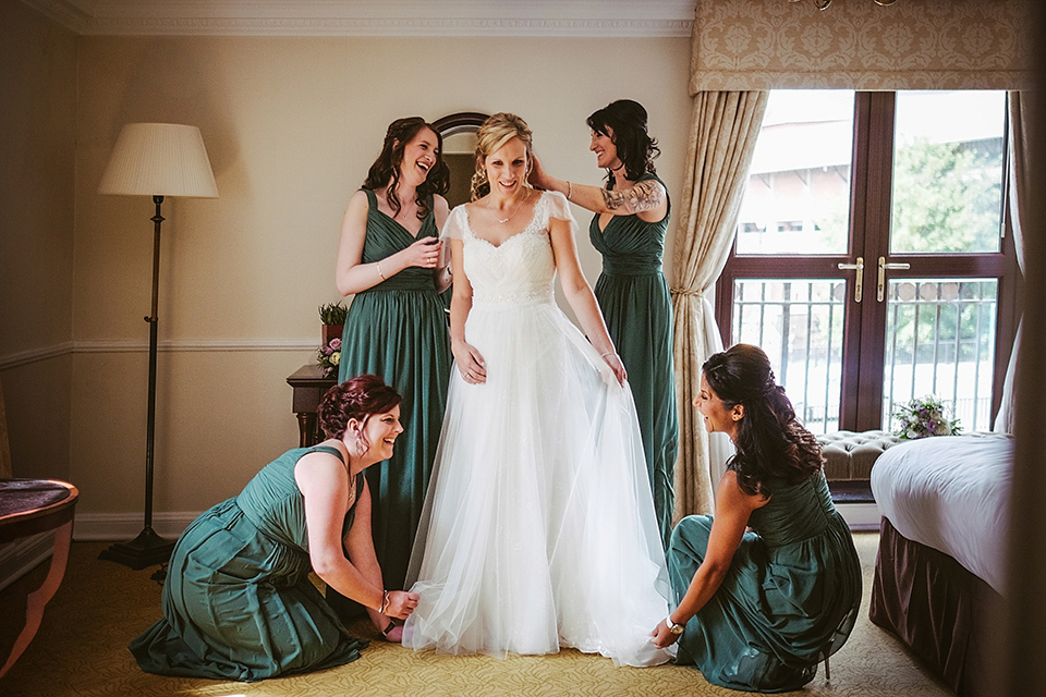 Rachel wears a Lusan Mandongus gown for her Durham Castle Wedding. 2Tone Creative Photography.