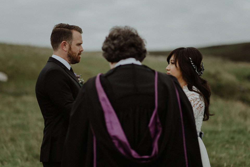 An heirloom wedding dress for an atmospheric and intimate elopement on the Isle of Islay. Photography by The Kitcheners.