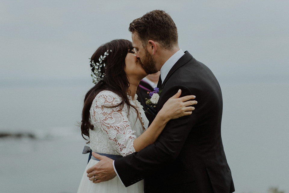 An heirloom wedding dress for an atmospheric and intimate elopement on the Isle of Islay. Photography by The Kitcheners.