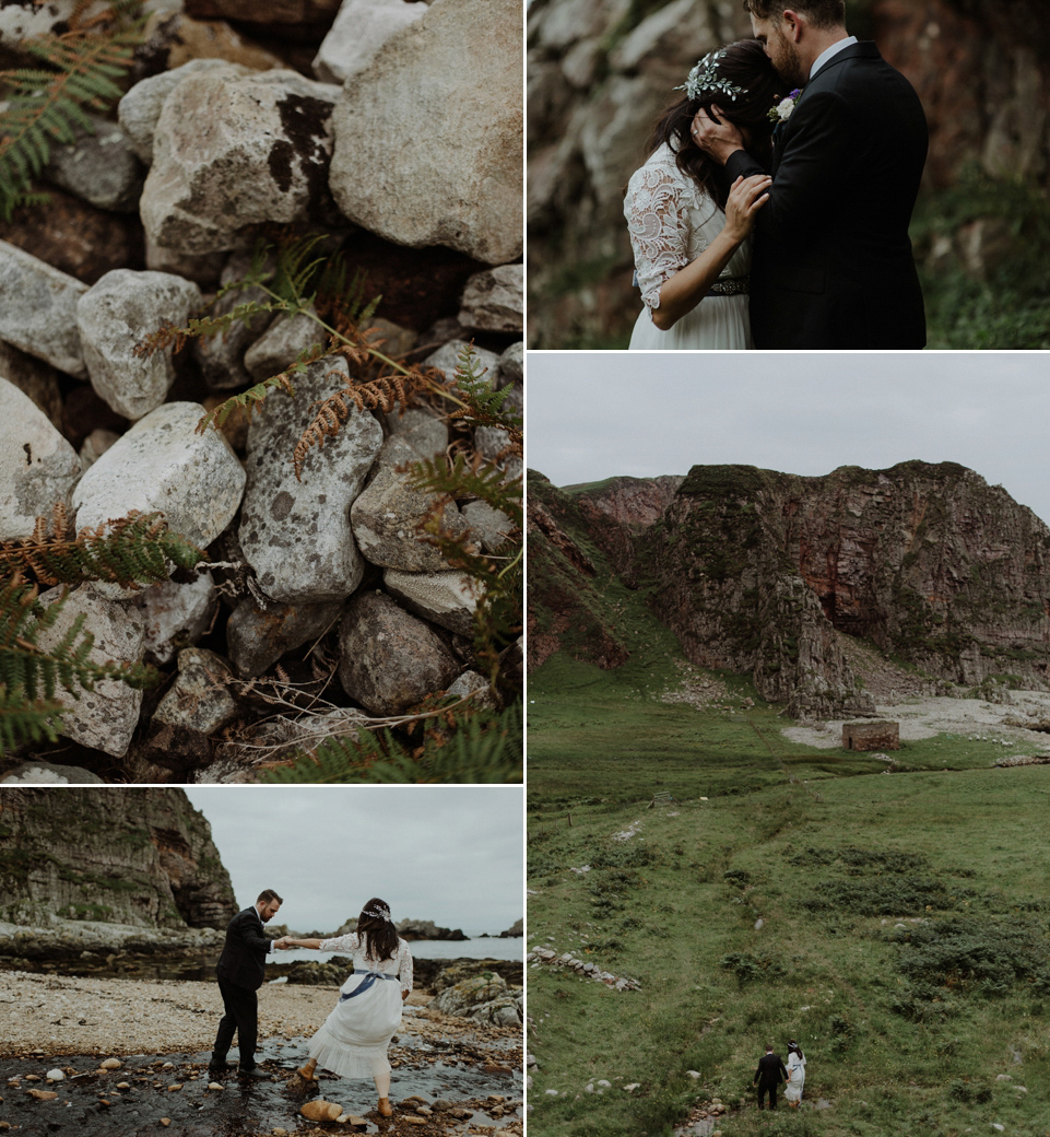 An heirloom wedding dress for an atmospheric and intimate elopement on the Isle of Islay. Photography by The Kitcheners.