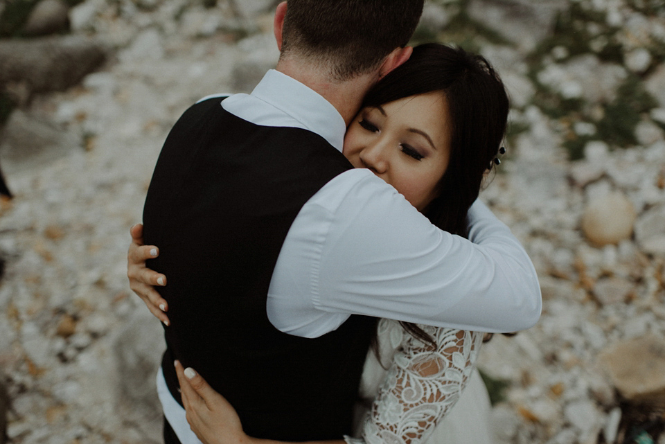 An heirloom wedding dress for an atmospheric and intimate elopement on the Isle of Islay. Photography by The Kitcheners.