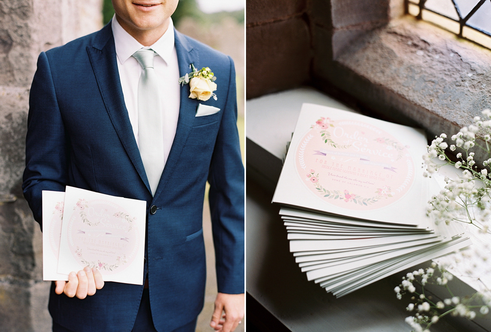 Nicole wearsa Stephanie Allin gown for her seafoam green inspired Summer wedding at Peterstone Court. Film photography by Victoria Phipps.