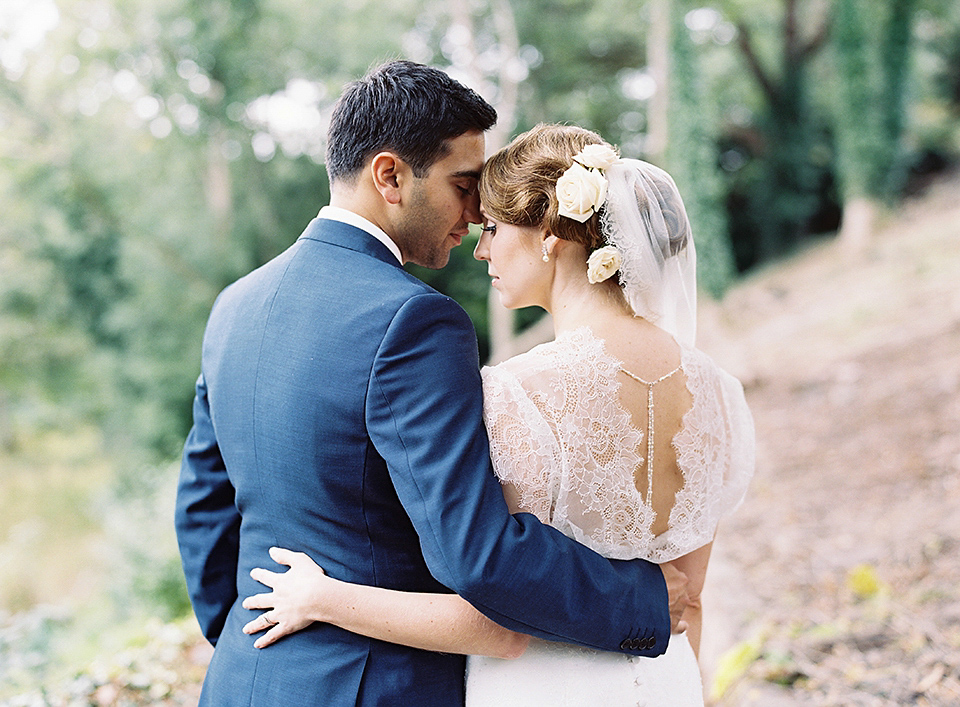 Nicole wearsa Stephanie Allin gown for her seafoam green inspired Summer wedding at Peterstone Court. Film photography by Victoria Phipps.