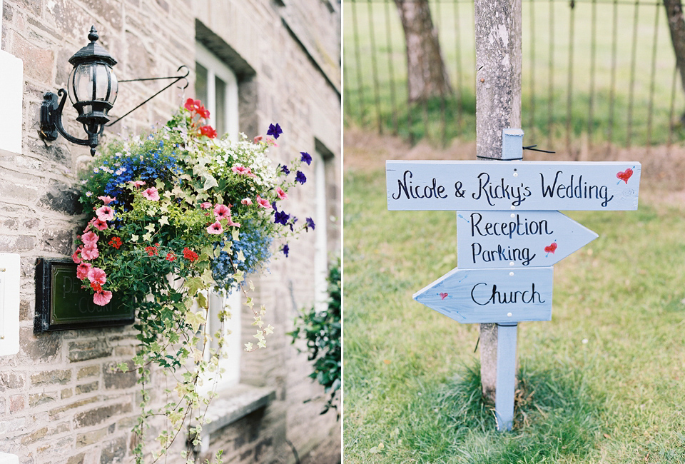 Nicole wearsa Stephanie Allin gown for her seafoam green inspired Summer wedding at Peterstone Court. Film photography by Victoria Phipps.