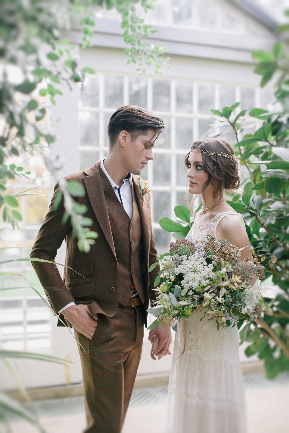 Beautiful 70's inspiration for the stylish modern bride. Styling by Cicily bridal using Halfpenny London and Charlie Brear gowns. Accessories by Debbie Carlisle. Photography by Jess Petrie.