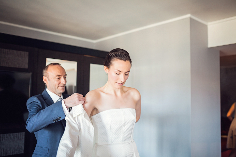 An Emelia Wickstead jumpsuit for a modern day wedding at the Baltic Centre for Contemporary Arts. Photography by Katy Melling.