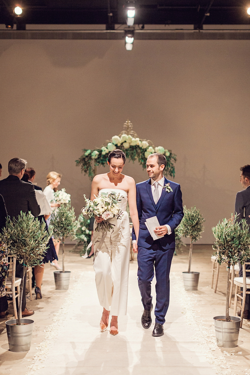 An Emelia Wickstead jumpsuit for a modern day wedding at the Baltic Centre for Contemporary Arts. Photography by Katy Melling.