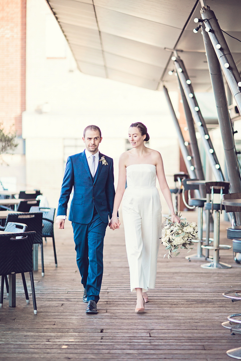 An Emelia Wickstead jumpsuit for a modern day wedding at the Baltic Centre for Contemporary Arts. Photography by Katy Melling.