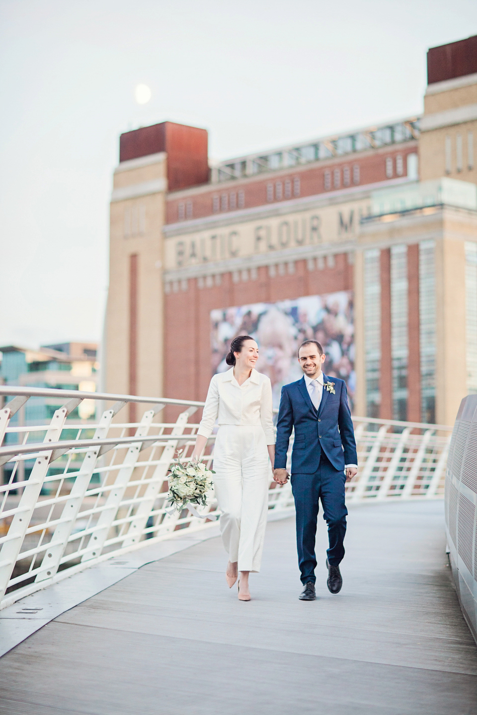 An Emelia Wickstead jumpsuit for a modern day wedding at the Baltic Centre for Contemporary Arts. Photography by Katy Melling.