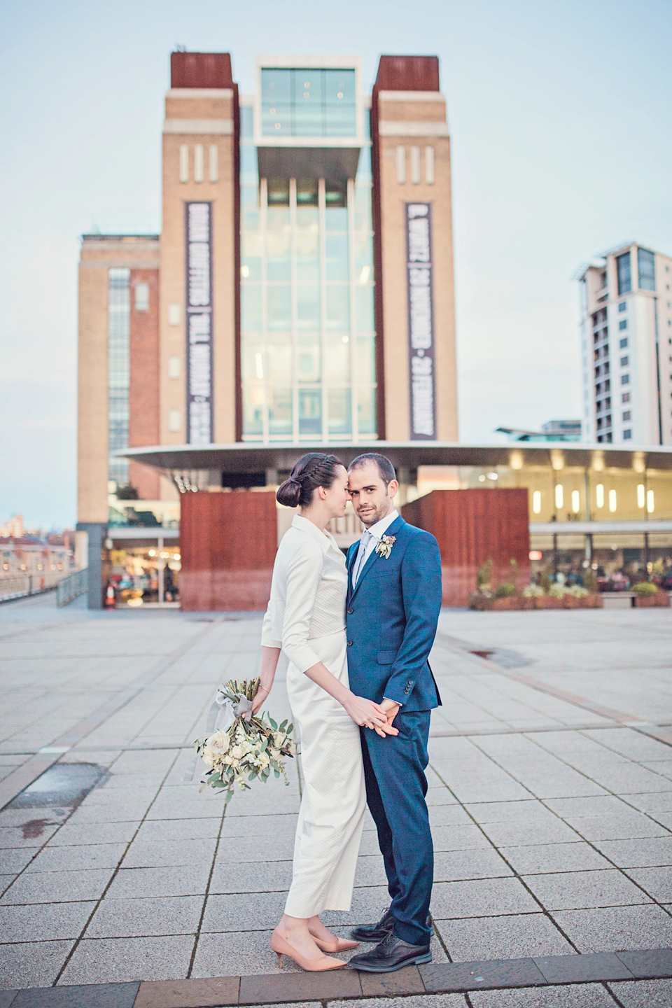 An Emelia Wickstead jumpsuit for a modern day wedding at the Baltic Centre for Contemporary Arts. Photography by Katy Melling.