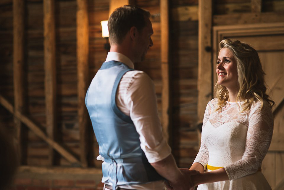 A tea length gown for a colourful, street food, summer party wedding. Photography by Kristian Leven.