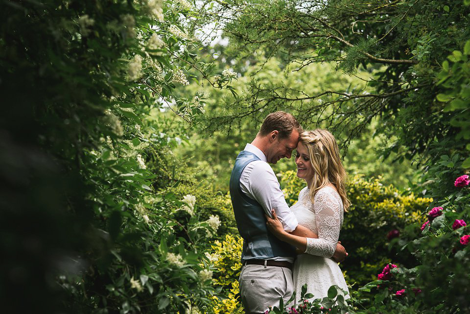 A tea length gown for a colourful, street food, summer party wedding. Photography by Kristian Leven.