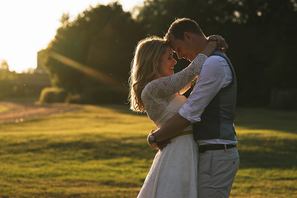 A tea length gown for a colourful, street food, summer party wedding. Photography by Kristian Leven.