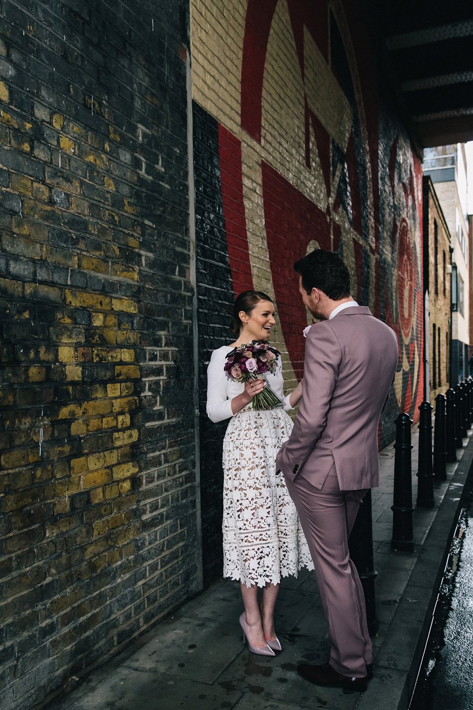 Emma wore a Self Portrait dress for her quirky, colourful and alternative, first look wedding. Photography by Eclection Photography.